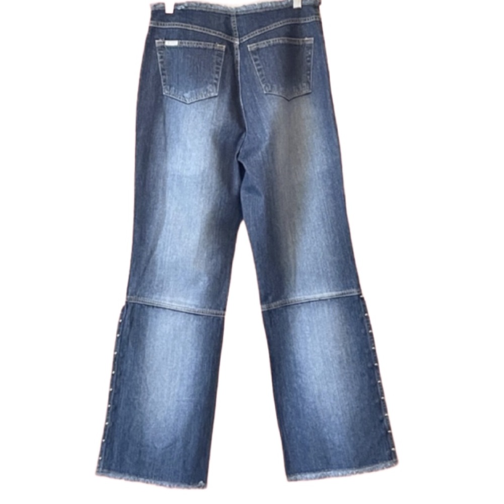 Carolina Blues Vintage Y2K Fringed Studded Wide Leg Blue Jeans Sz 10 - Picture 2 of 9